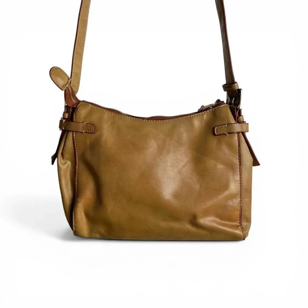 Vintage Tan Faux Leather Crossbody Bag